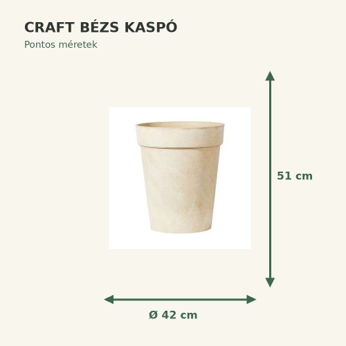 Craft bézs kaspó méretek: Ø42 × 51 cm