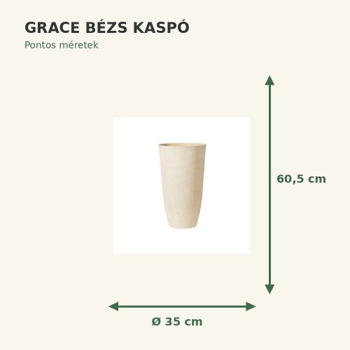 Grace bézs kaspó méretek: Ø35 × 60,5 cm
