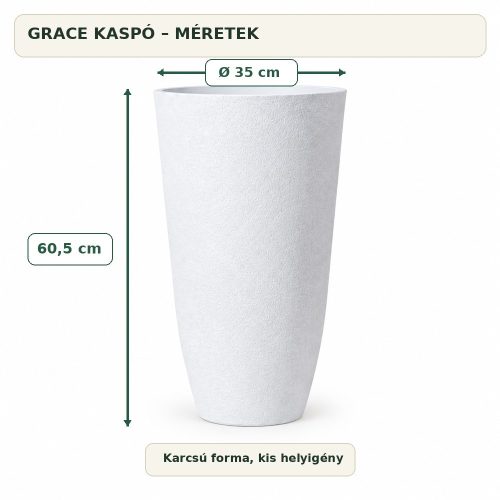 Grace fehér kaspó méretek: Ø35 × 60,5 cm