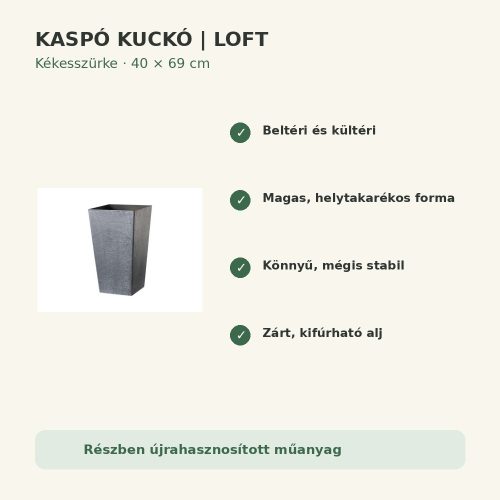 Kékesszürke Loft kaspó fő tulajdonságai és előnyei