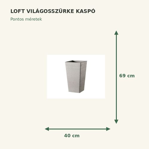 Világosszürke Loft kaspó méretei: 40 × 69 cm