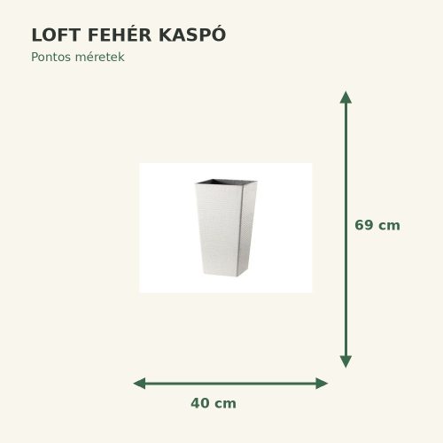 Fehér Loft kaspó méretei: 40 × 69 cm