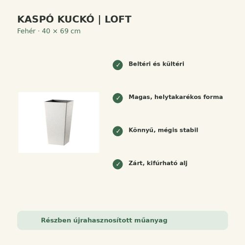 Fehér Loft kaspó fő tulajdonságai és előnyei
