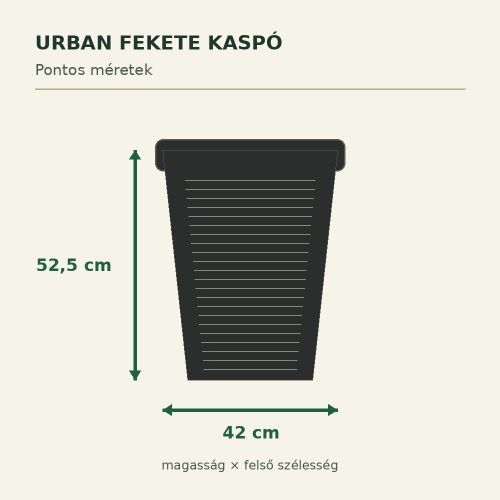 Urban fekete kaspó méretei – 42 × 52,5 cm