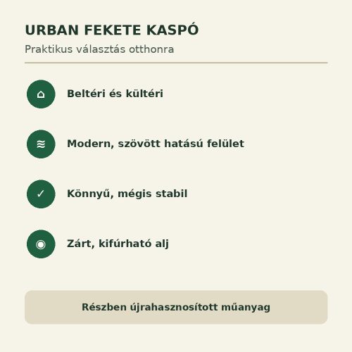 Urban fekete kaspó tulajdonságai beltéri és kültéri használathoz