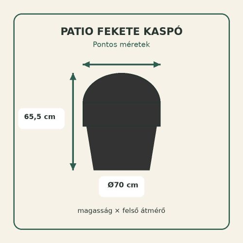 Patio fekete kaspó méretei – Ø70 × 65,5 cm