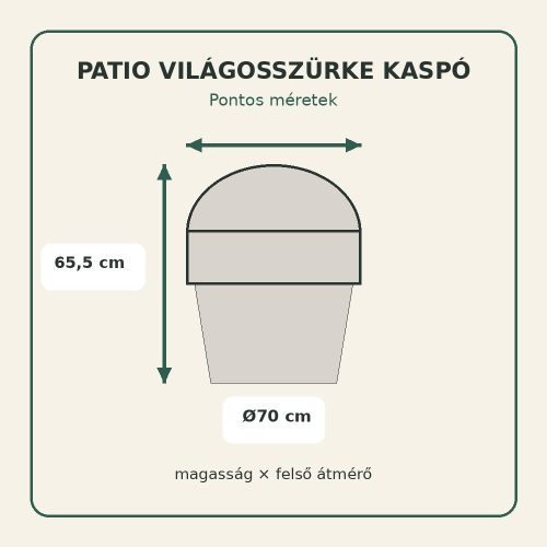 Patio világosszürke kaspó méretei – Ø70 × 65,5 cm