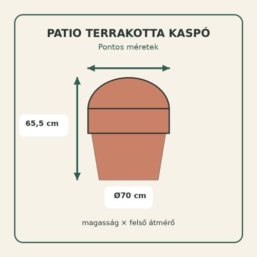 Patio terrakotta kaspó méretei – Ø70 × 65,5 cm