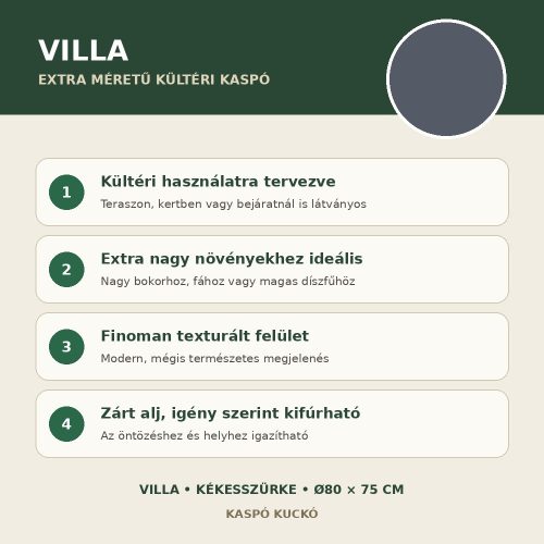 Kékesszürke Villa extra méretű kültéri kaspó fő tulajdonságai