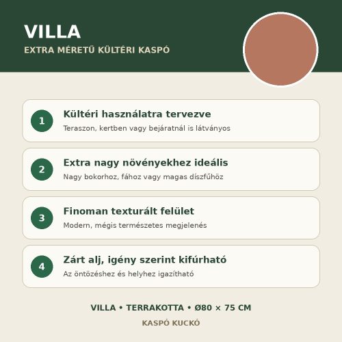 Terrakotta Villa extra méretű kültéri kaspó fő tulajdonságai