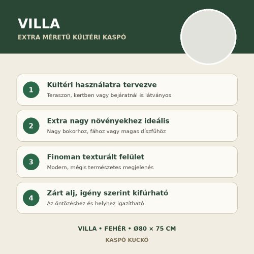 Fehér Villa extra méretű kültéri kaspó fő tulajdonságai