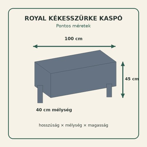 Royal kékesszürke kaspó méretei – 100 × 40 × 45 cm
