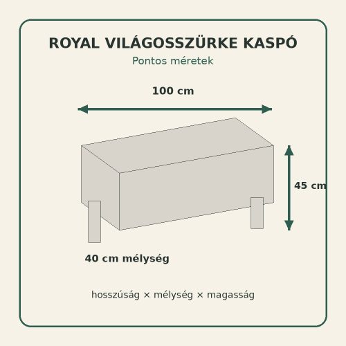 Royal világosszürke kaspó méretei – 100 × 40 × 45 cm