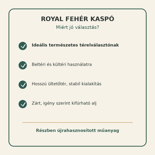 Royal fehér térelválasztó kaspó tulajdonságai