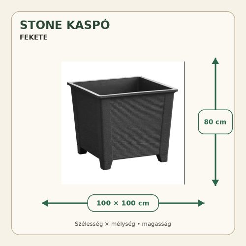 Fekete Stone kaspó méretei: 100 × 100 × 80 cm