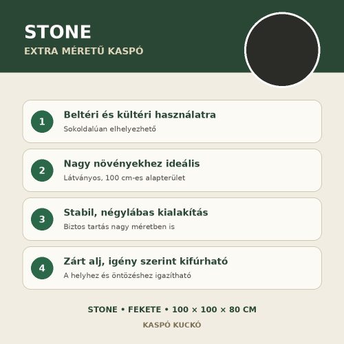 Fekete Stone extra méretű kaspó fő tulajdonságai