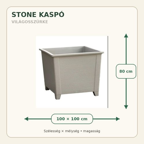 Világosszürke Stone kaspó méretei: 100 × 100 × 80 cm