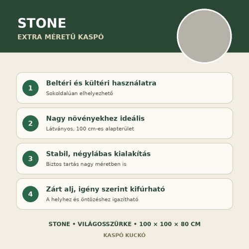 Világosszürke Stone extra méretű kaspó fő tulajdonságai