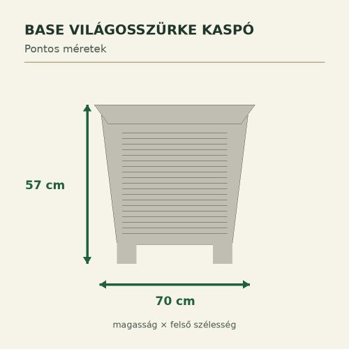Base világosszürke kaspó méretei – 70 × 57 cm