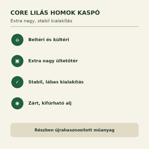 Core lilás homok kaspó tulajdonságai beltéri és kültéri használathoz
