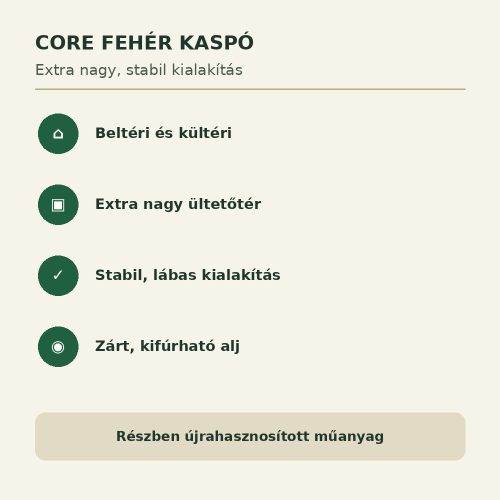 Core fehér kaspó tulajdonságai beltéri és kültéri használathoz