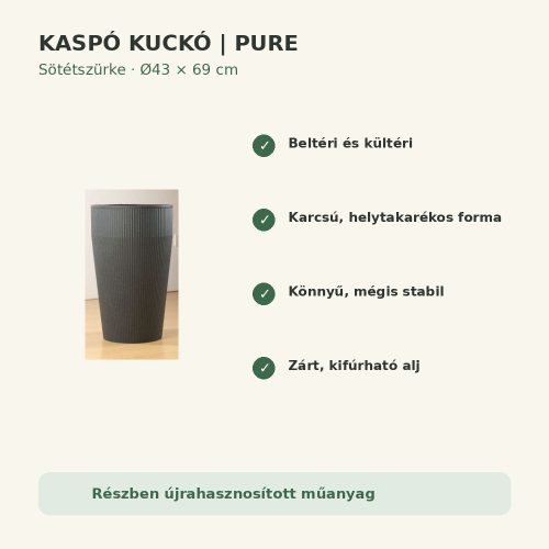 Sötétszürke Pure kaspó fő tulajdonságai és előnyei