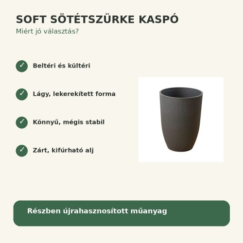 Soft sötétszürke kaspó legfontosabb tulajdonságai