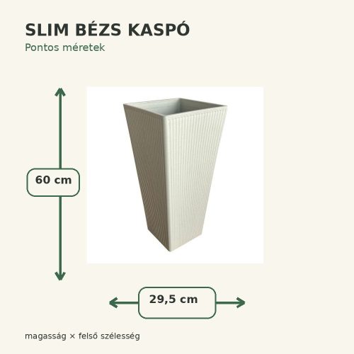 Slim bézs kaspó méretei – 29,5 × 60 cm