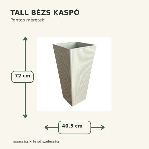 Tall bézs kaspó méretei – 40,5 × 72 cm