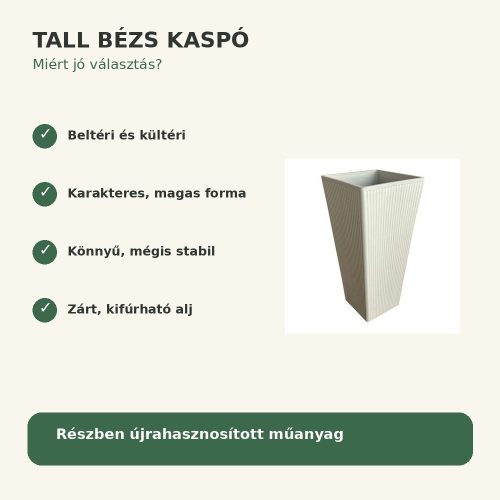 Tall bézs kaspó legfontosabb tulajdonságai