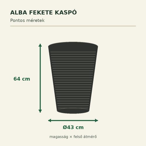 Alba fekete kaspó méretei – Ø43 × 64 cm