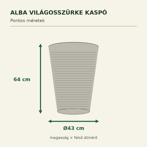 Alba világosszürke kaspó méretei – Ø43 × 64 cm