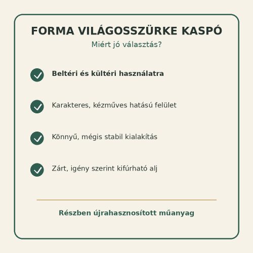 Forma világosszürke kaspó tulajdonságai