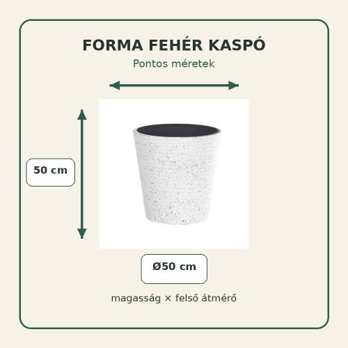 Forma fehér kaspó méretei – 50 × 50 cm